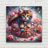 Schattig Kat in hartdoos met bloemen Poster