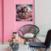 Schattig Kat in hartdoos met bloemen Poster