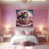 Schattig Kat in hartdoos met bloemen Poster