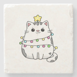 Schattig kat kerst ontwerp  stenen onderzetter