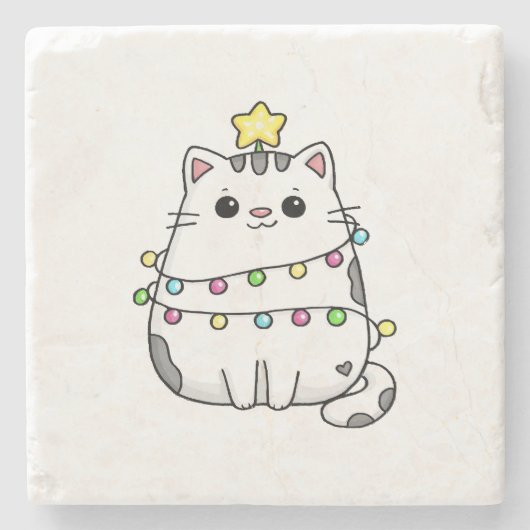 Schattig kat kerst ontwerp  stenen onderzetter (Voorkant)