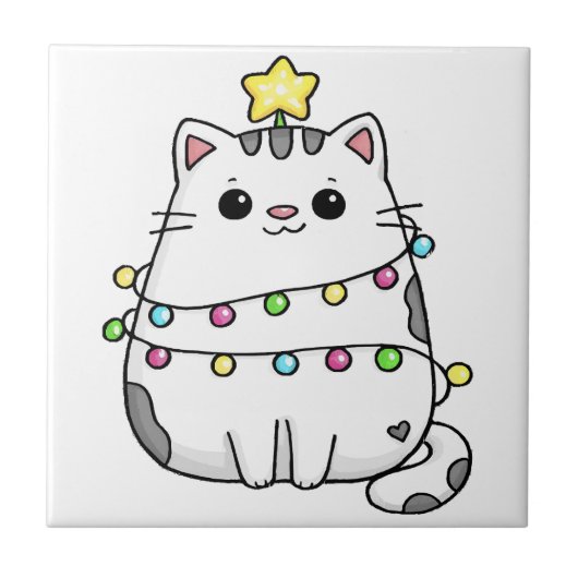 Schattig kat Kerst ontwerp Tegeltje (Voorkant)