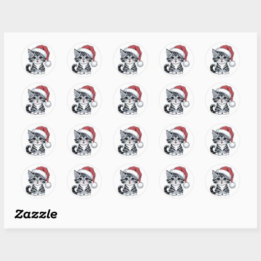 schattig kat kerst ronde sticker (Vel)