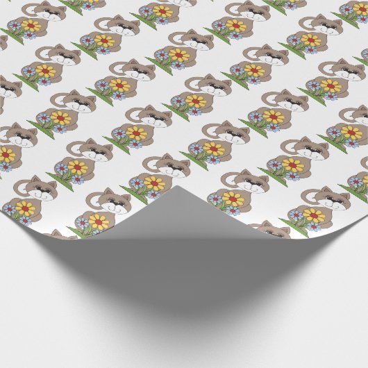 schattig kat met bloemen cadeaupapier (Hoek)
