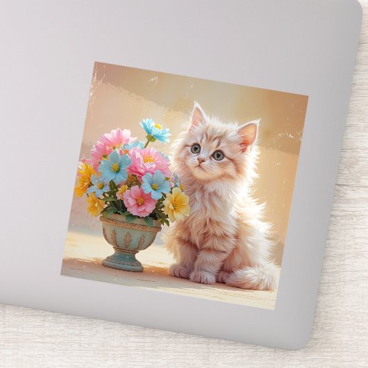 Schattig Kat met bloemenboeket Sticker (Detail)