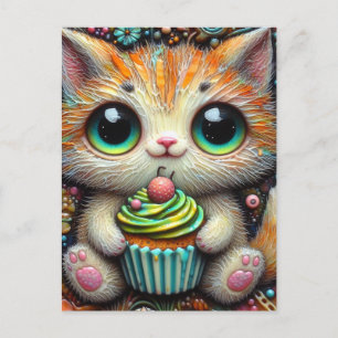 Schattig Kat met een cupcake Briefkaart