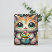 Schattig Kat met een cupcake Briefkaart (Staand voorkant)