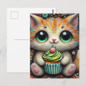Schattig Kat met een cupcake Briefkaart (Voorkant / Achterkant)
