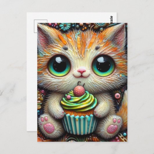 Schattig Kat met een cupcake Briefkaart (Voorkant / Achterkant)