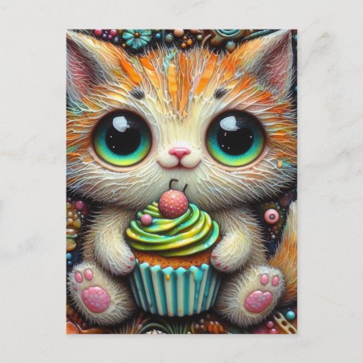 Schattig Kat met een cupcake Briefkaart (Voorkant)