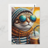 Schattig Kat met een ijskoffie Briefkaart (Voorkant / Achterkant)
