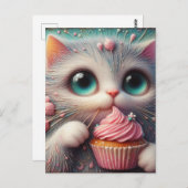 Schattig Kat met een roze cupcake Briefkaart (Voorkant / Achterkant)