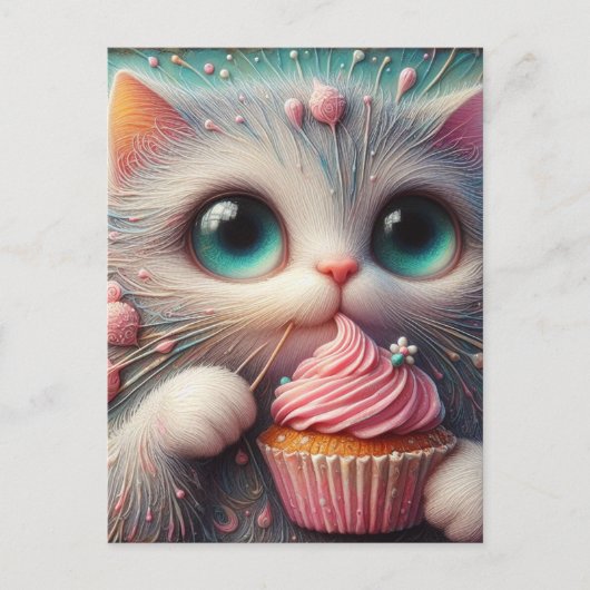 Schattig Kat met een roze cupcake Briefkaart (Voorkant)