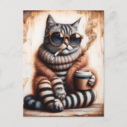 Schattig Kat met koffie Briefkaart