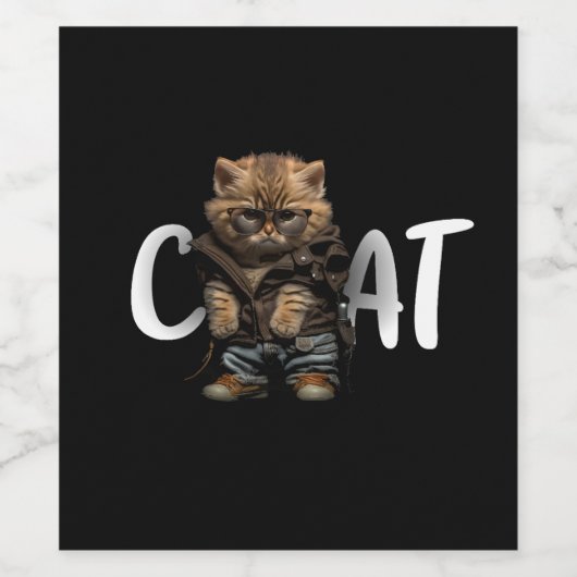 schattig-kat-mooi-kat-pop-zwart-achtergrond-grappi wijn etiket (Enkel label)