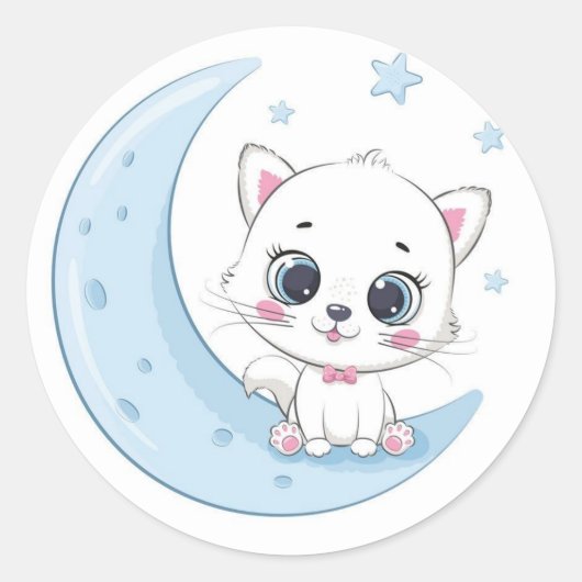 Schattig Kat over de maan Ronde Sticker (Voorkant)