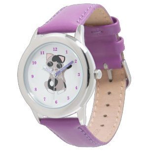 Schattig Kat - Paarse Horloge