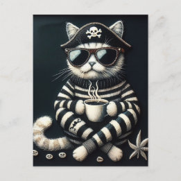 Schattig Kat piraten met een kopje koffie Briefkaart