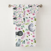 Schattig kat roze bloemmotief bad handdoek (Insitu)