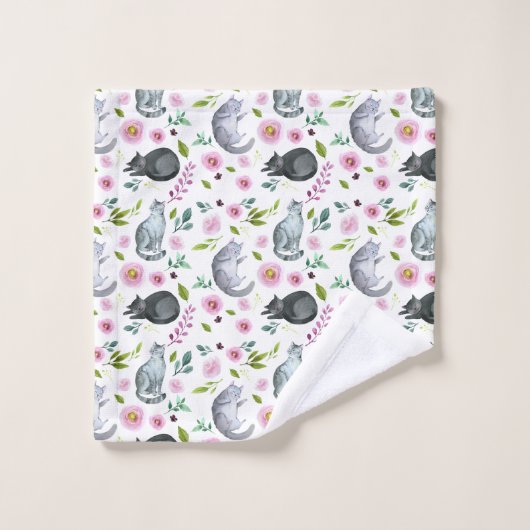 Schattig kat roze bloemmotief bad handdoek (Wasdoekje)