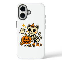 Schattig kat-skelet met pompoen