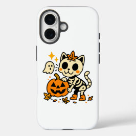 Schattig kat-skelet met pompoen iPhone 16 hoesje