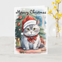 Schattig kat waterverf stijl Meowy Kerstmis