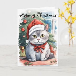 Schattig kat waterverf stijl Meowy Kerstmis Kaart
