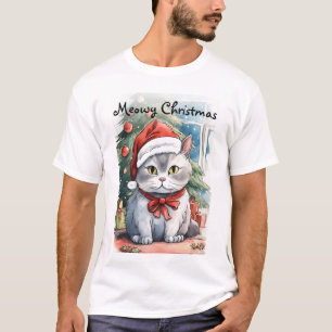 Schattig kat waterverf stijl Meowy Kerstmis T-shirt