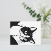 schattig kat zwart wit briefkaart (Staand voorkant)