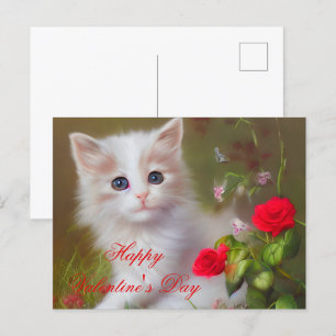 Schattig katje en rozen valentijn briefkaart