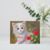 Schattig katje en rozen valentijn briefkaart (Staand voorkant)