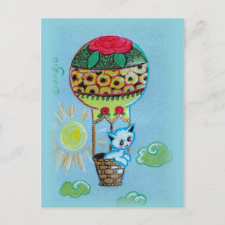 Schattig katje in hete luchtballon briefkaart