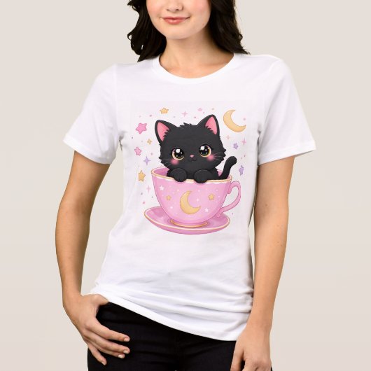 schattig katje in kopje Tri-Blend shirt (Voorkant)