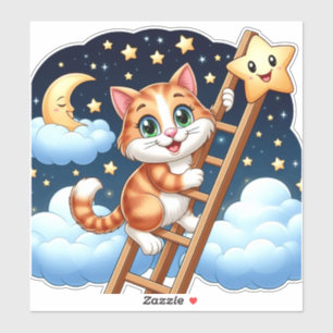 Schattig katje klimt ladder naar de maan sticker