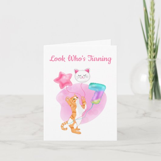 Schattig katje met 7 zeemeerballonnen kaart (Voorkant)