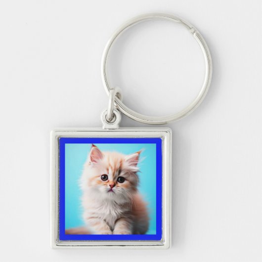 Schattig katje met blauwe achtergrond sleutelhanger (Voorkant)