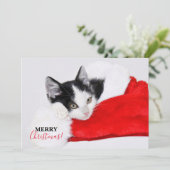 Schattig katje met Kerstman-muts Feestdagenkaart (Staand voorkant)