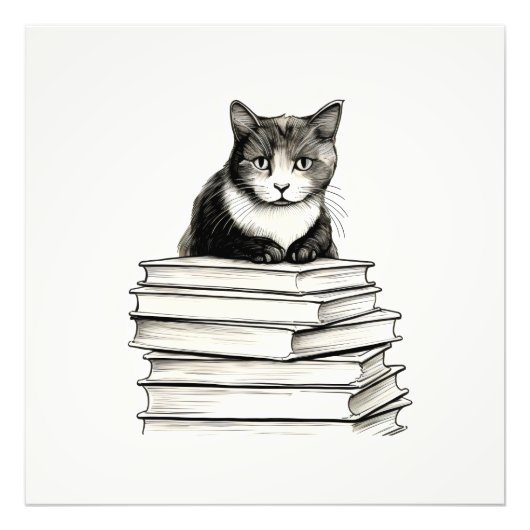 Schattig katje op boeken foto afdruk (Voorkant)