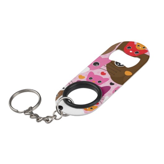 schattig kattenachtergrond sleutelhanger flessenopener (Voorkant Gekanteld)