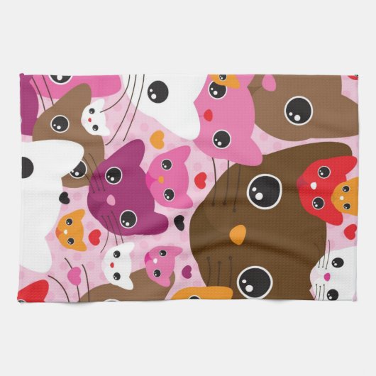 schattig kattenachtergrond theedoek (Horizontaal)