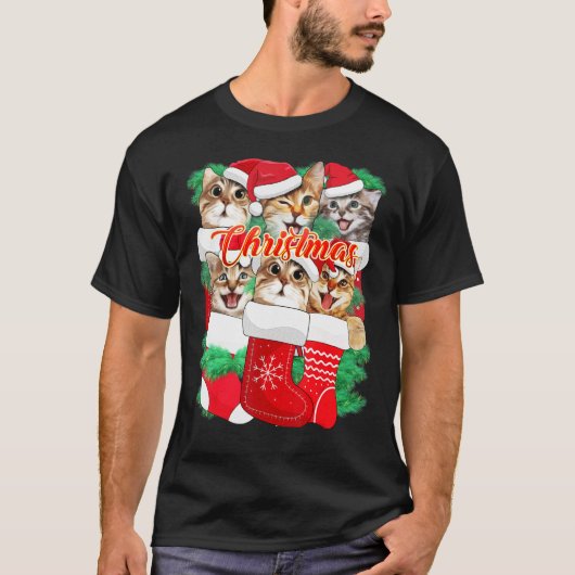 Schattig kattengezicht expressies Kerstkat T-shirt (Voorkant)