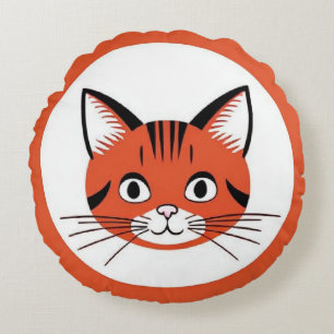 Schattig kattengezicht in cartoonstijl met krachti rond kussen
