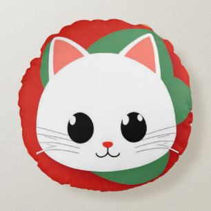 Schattig kattengezicht in cartoonstijl met krachti rond kussen