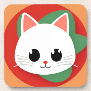 Schattig kattengezicht in cartoonstijl met vet gra bier onderzetter
