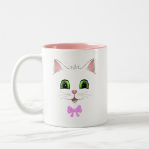 Schattig kattengezicht & kalligrafie Tweekleurige  Koffiemok