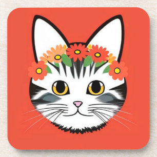 Schattig Kattengezicht Levendige Illustratie Bier Onderzetter