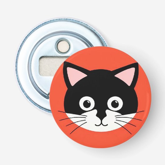 Schattig Kattengezicht Levendige Illustratie Button Flesopener (Voorkant)