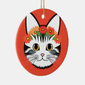 Schattig Kattengezicht Levendige Illustratie Keramisch Ornament (Rechts)