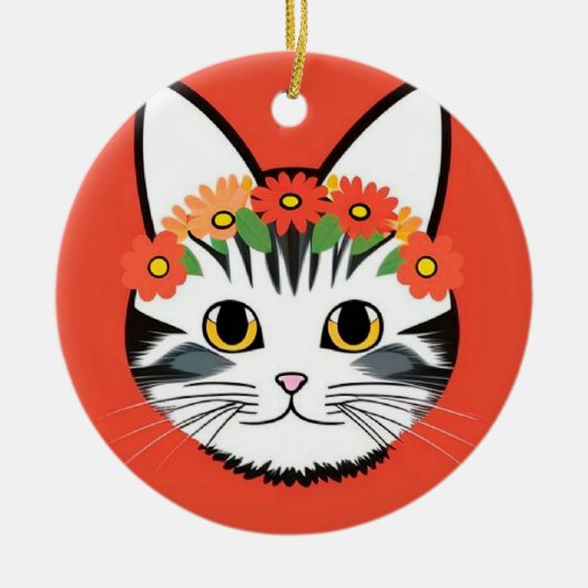 Schattig Kattengezicht Levendige Illustratie Keramisch Ornament (Voorkant)